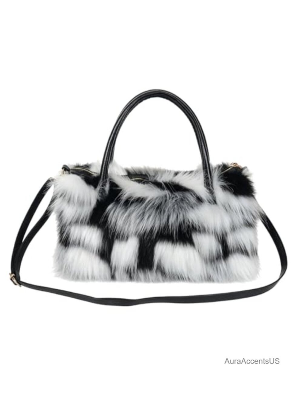 Faux Fur Tote Bag Fluffy Shoulder Handbag PU Leather Trim Women